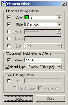 Choose attributes of MicroStation elements to filter.